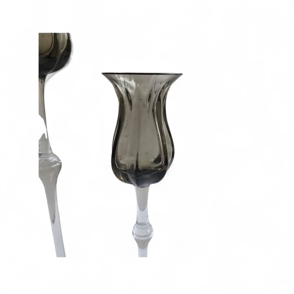 Vintage Rosenthal Crystal Tulipa Smoke Candlesticks – Set of 2 (10" & 12.5") - Picture 5 of 7